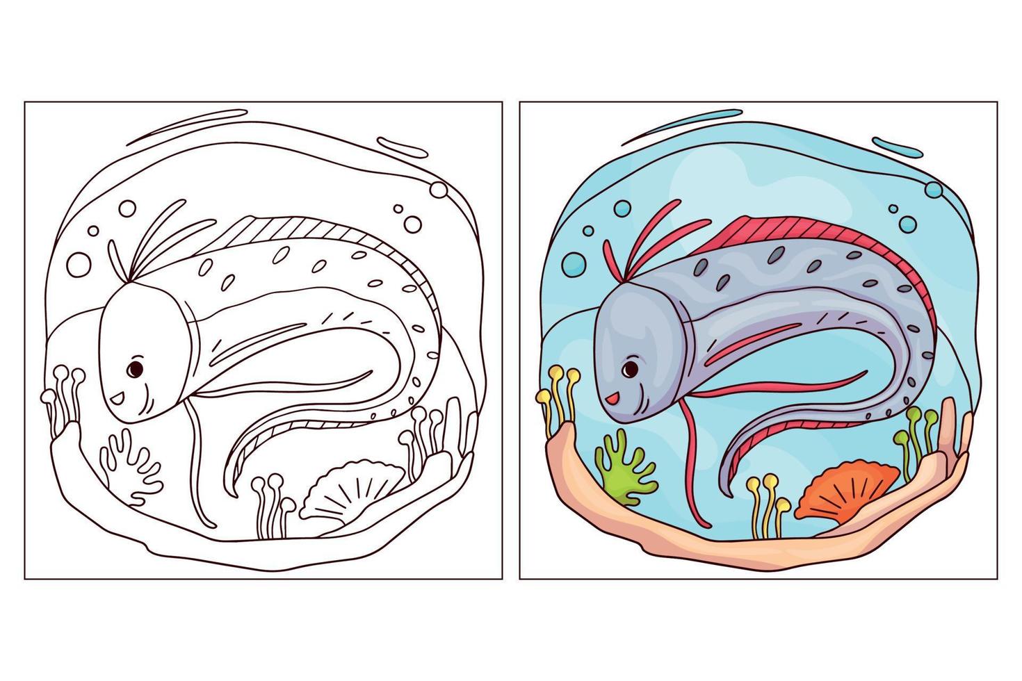 criatura marinha bonita desenhada à mão para colorir página de peixe-remo vetor