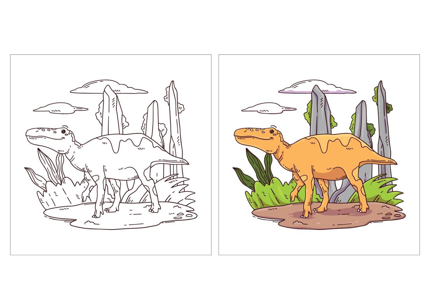 dinossauro fofo desenhado à mão para colorir página shantugosaurus vetor