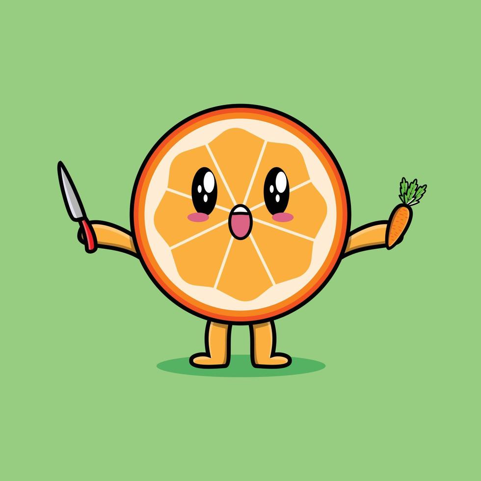 personagem de fruta laranja de desenho animado bonito com expressão feliz em design de estilo moderno vetor