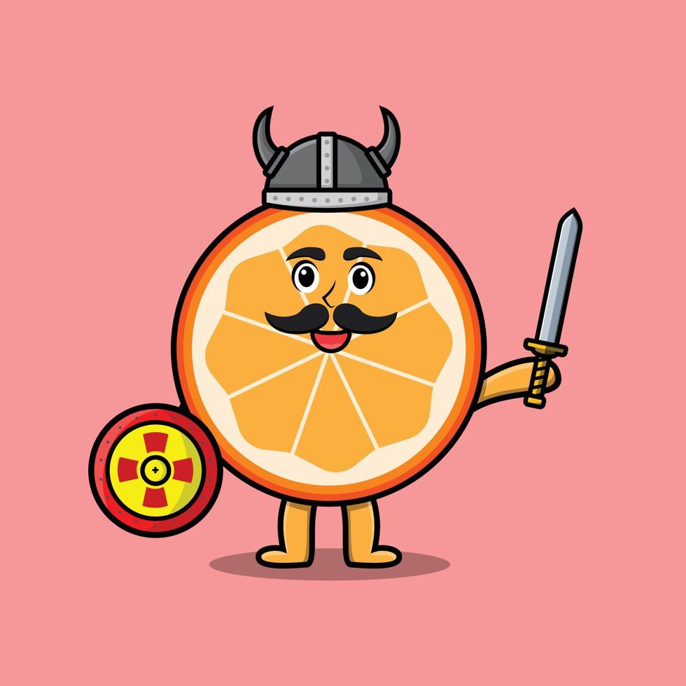 personagem de desenho animado bonito fruta laranja viking pirata vetor