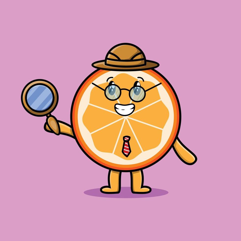 personagem de desenho animado fofo detetive de frutas laranja vetor