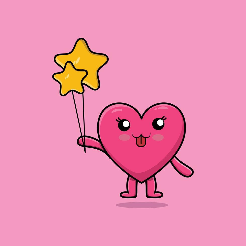 lindo coração de desenho animado flutuando com balão estrela vetor