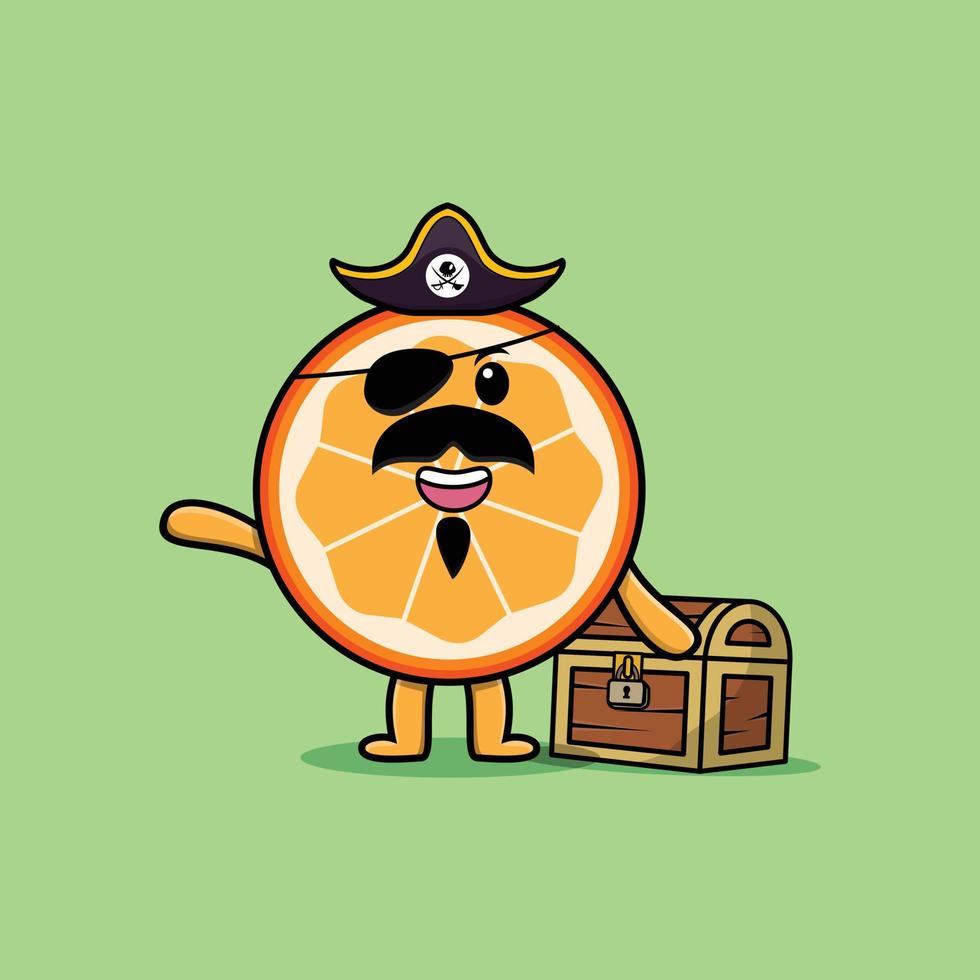 pirata de laranja de personagem de mascote de desenho bonito vetor