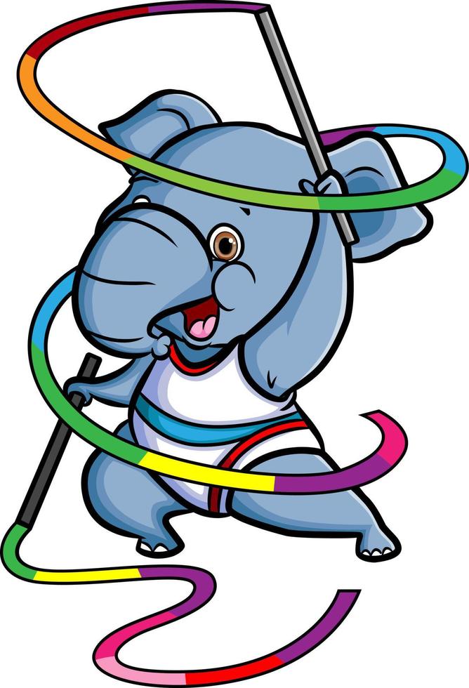 o pequeno elefante está fazendo um circo com vara dupla vetor