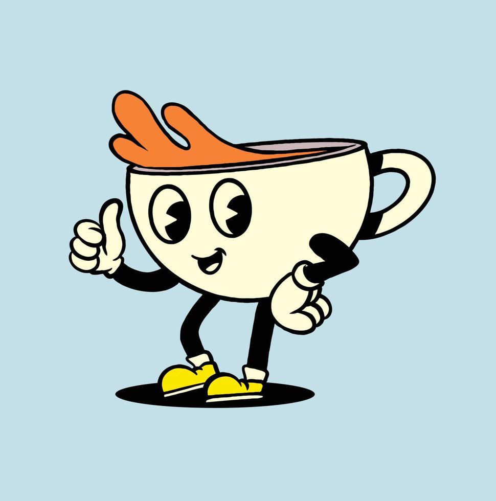 ilustração em vetor de mascote de xícara de café vintage