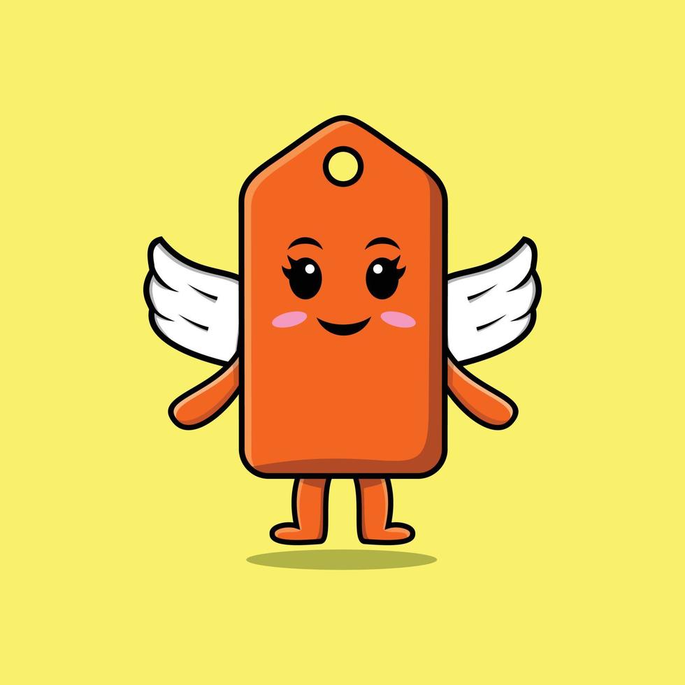 personagem de etiqueta de preço de desenho animado bonito usando asas vetor