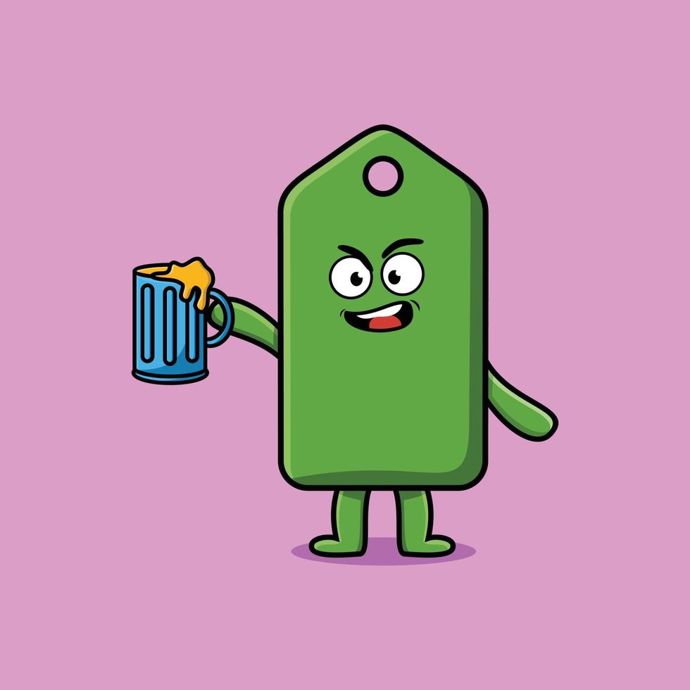 personagem de mascote de desenho de etiqueta de preço com copo de cerveja vetor