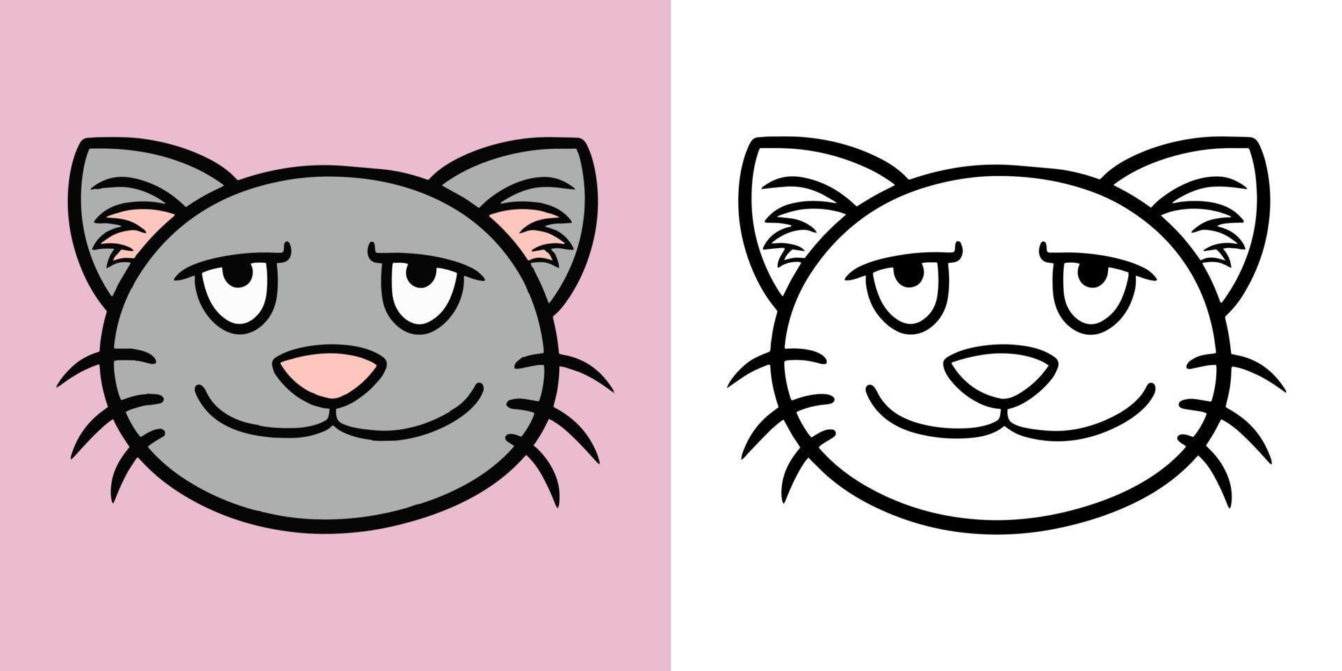 gato cinza feliz, gato sorridente, estilo cartoon, conjunto horizontal de ilustrações para livros de colorir, ilustração vetorial vetor