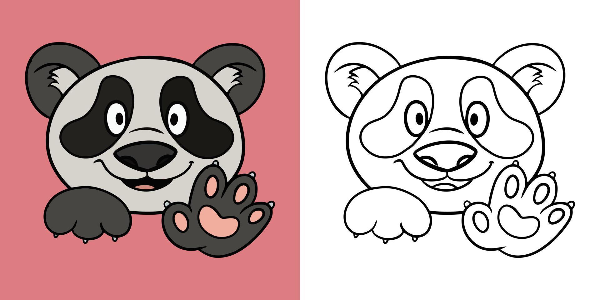 página para colorir com panda fofo. cor e ilustração em vetor