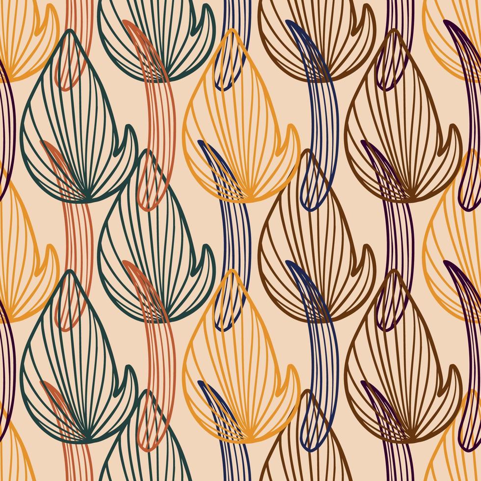 folhas abstratas esboçar padrão sem costura de linha desenhada à mão vetor