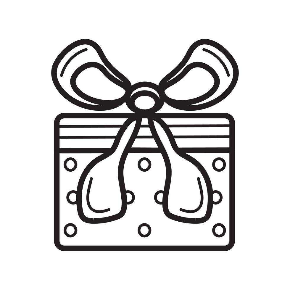 vetor de ícone de presente no estilo de contorno simples. sinal da caixa de presente. o pacote é amarrado com um laço. doação online para ilustração. a loja online distribui prêmio.