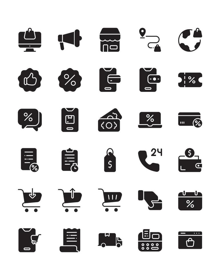 conjunto de ícones de comércio eletrônico 30 isolado no fundo branco vetor