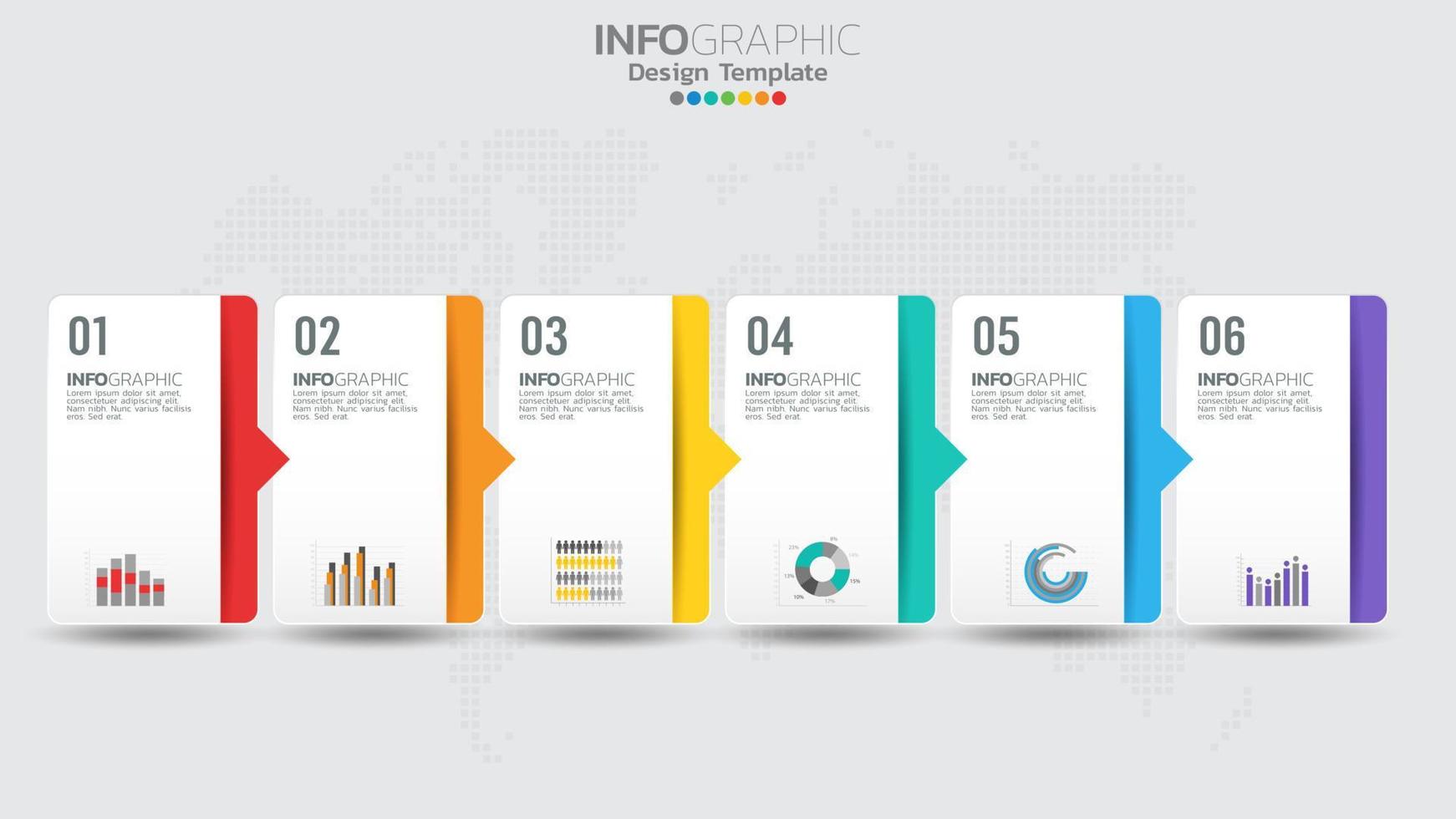 modelo de infográficos de linha do tempo com gráfico de processo de fluxo de trabalho de 6 elementos. vetor