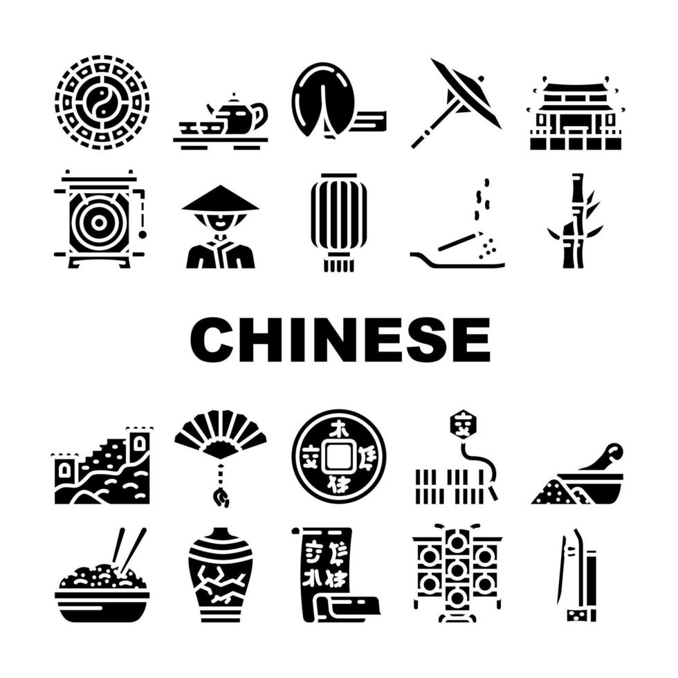 conjunto de ícones de acessório e tradição chinês vetor