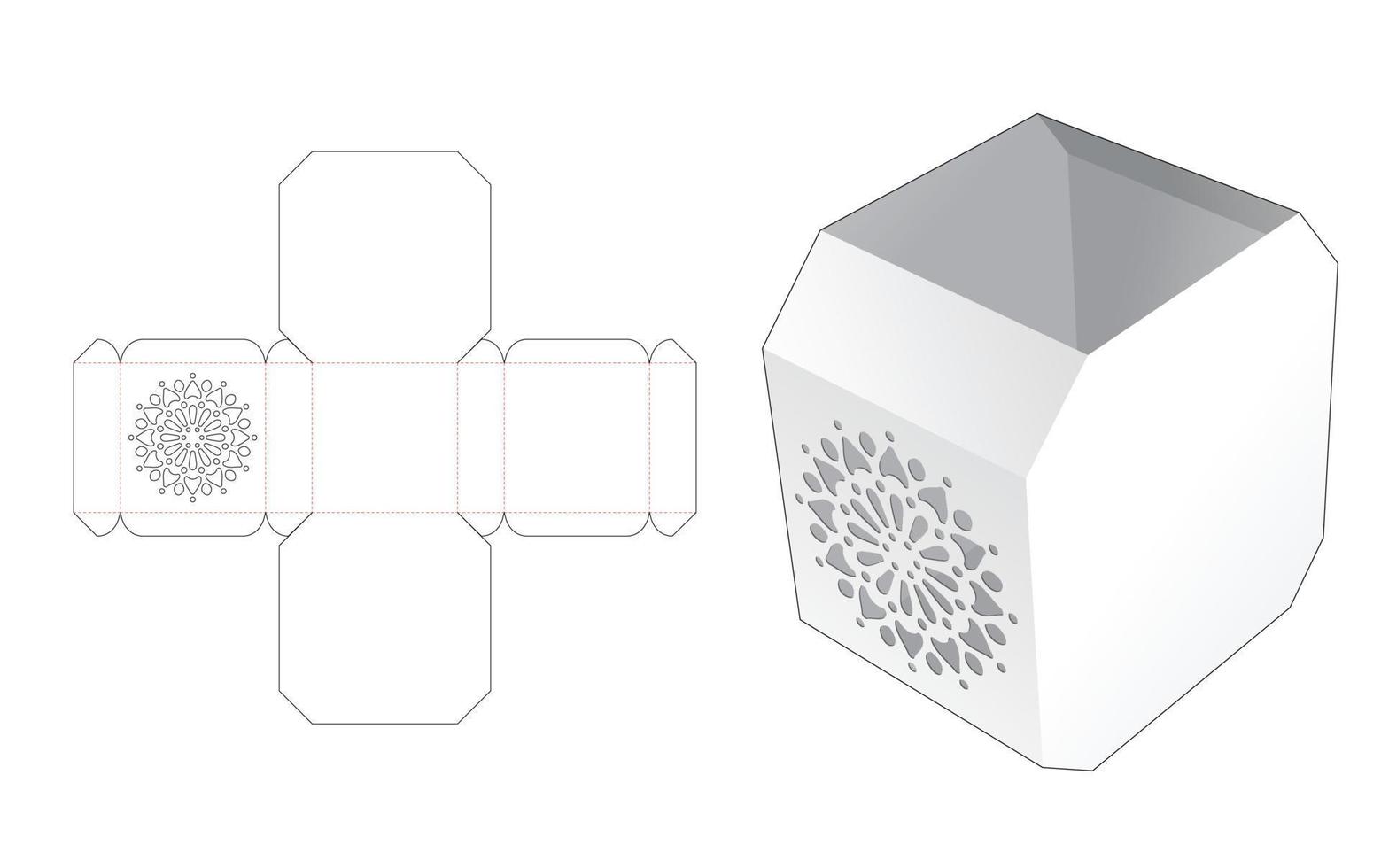 modelo de corte e vinco de caixa de recipiente chanfrado superior e inferior e maquete 3d vetor