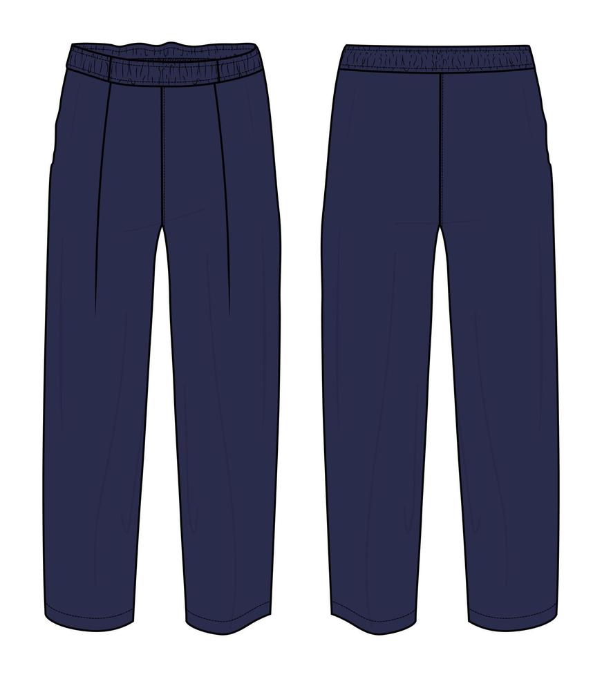 calças de pijama de ajuste regular moda técnica desenho plano ilustração vetorial modelo de cor marinha para senhoras vetor