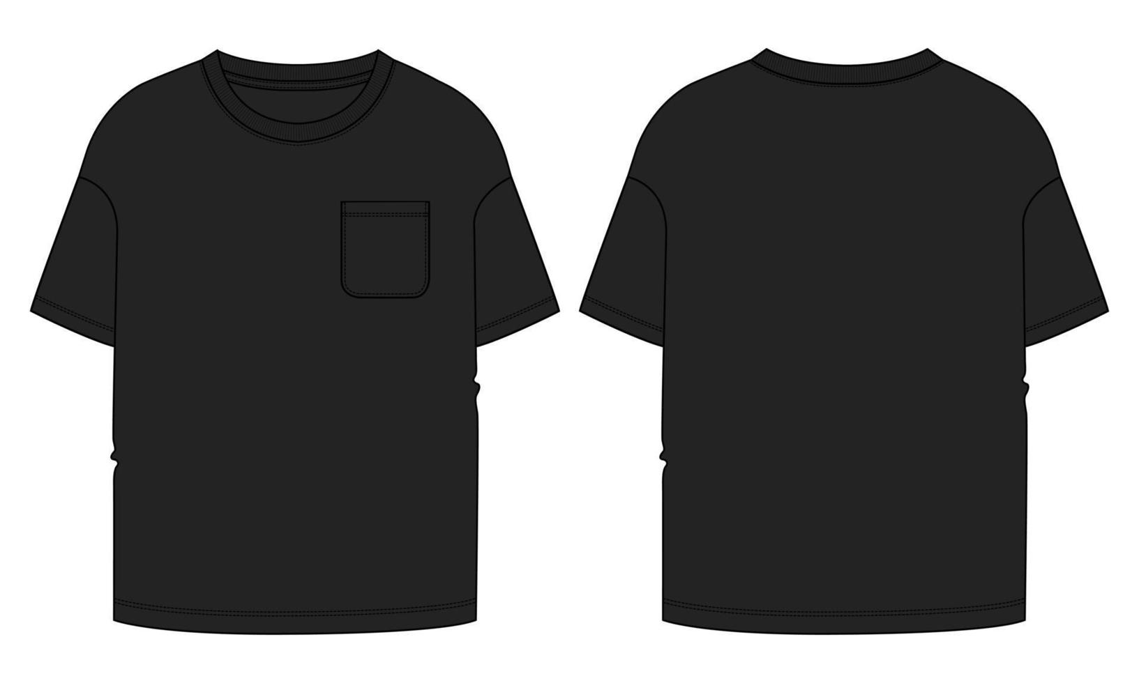 camiseta de manga curta técnica de moda desenho plano ilustração vetorial modelo de cor preta vetor