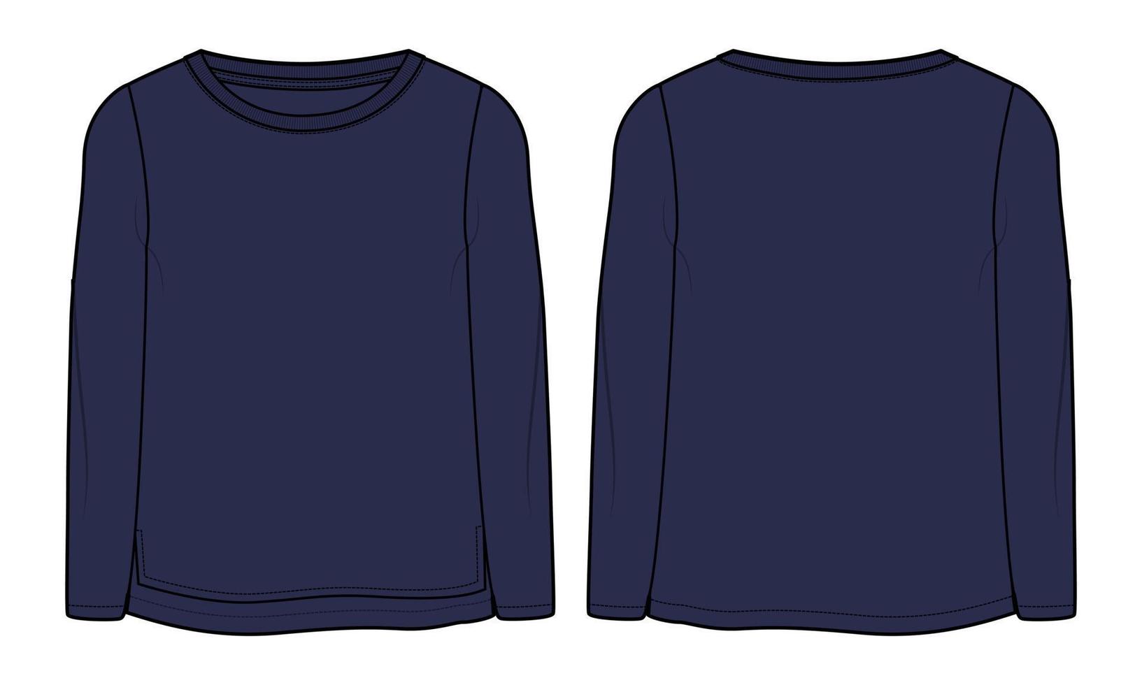 camiseta de manga longa tops técnica de moda desenho plano ilustração vetorial modelo de cor marinha para senhoras e bebés vetor