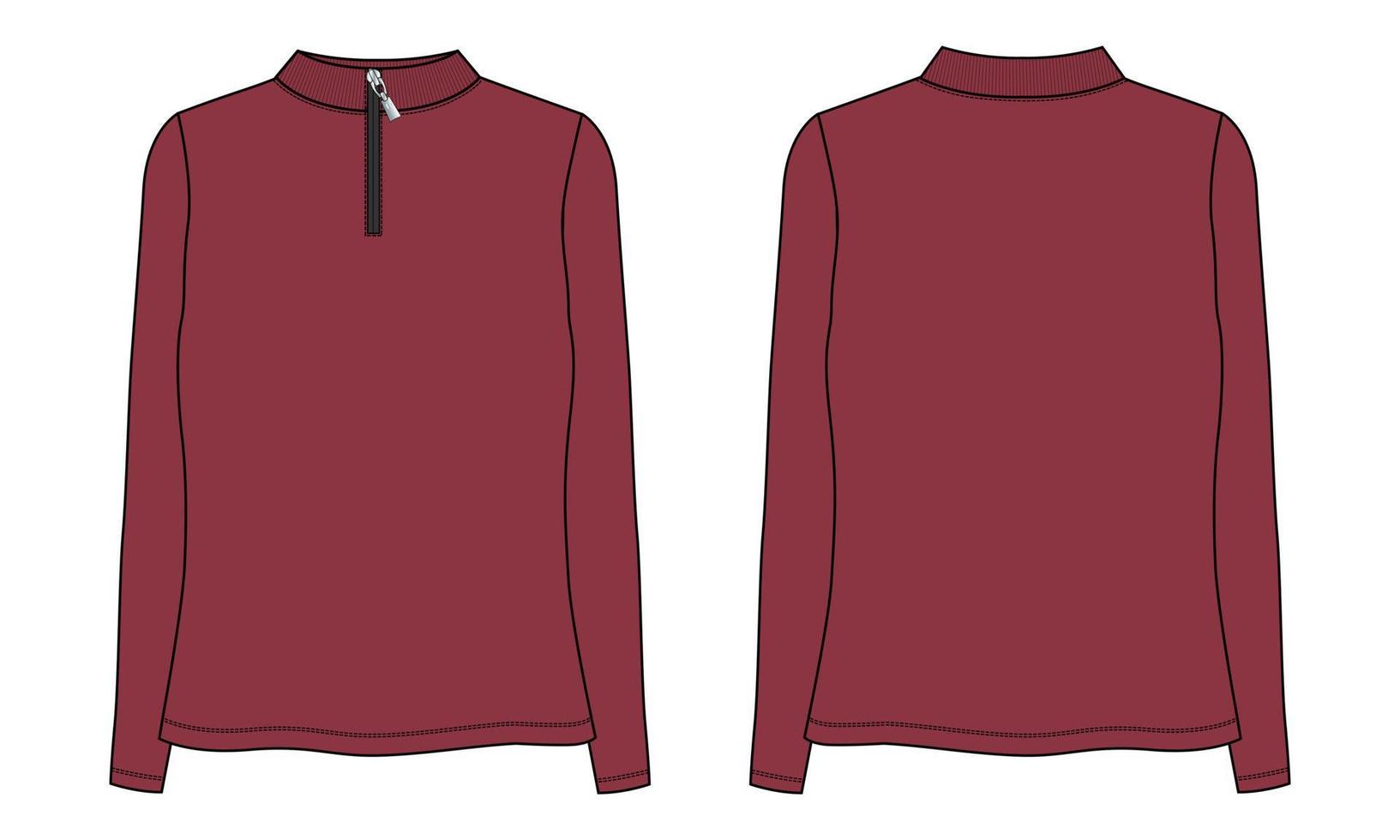 camisola de manga comprida moda esboço plano ilustração vetorial modelo de cor vermelha para senhoras vetor