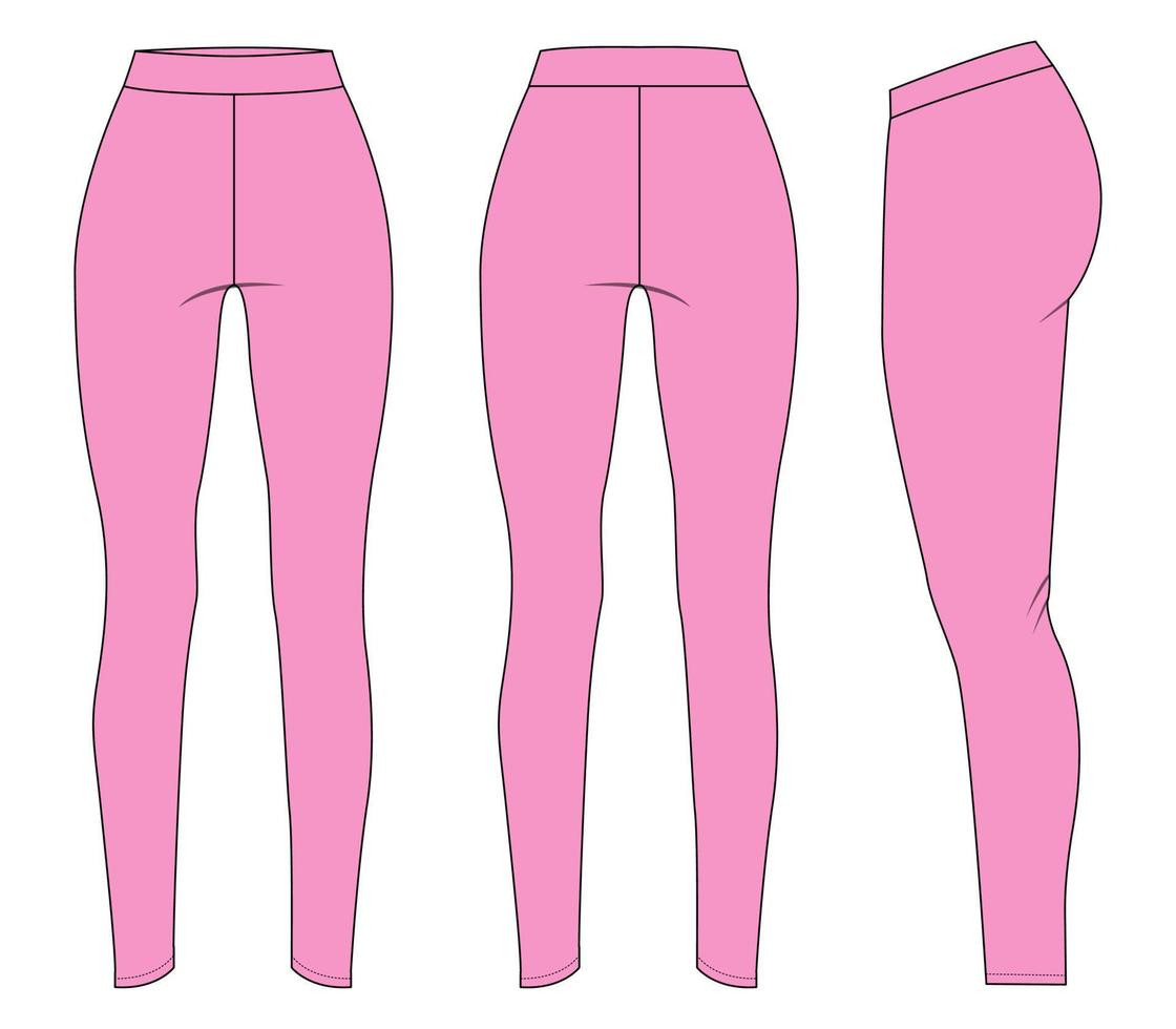 leggings slim fit ilustração vetorial de desenho plano de moda técnica modelo de cor roxa para senhoras vetor