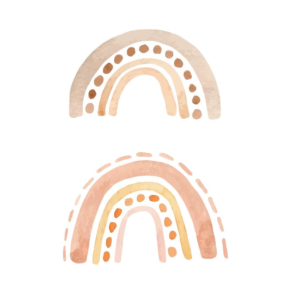 conjunto de arco-íris simples e modernos em tons pastel. ilustração em aquarela bonita desenhada à mão. perfeito para cartões comemorativos, convites, tecidos, têxteis, decoração de berçário, estampas, logotipo, padrões, capas. vetor