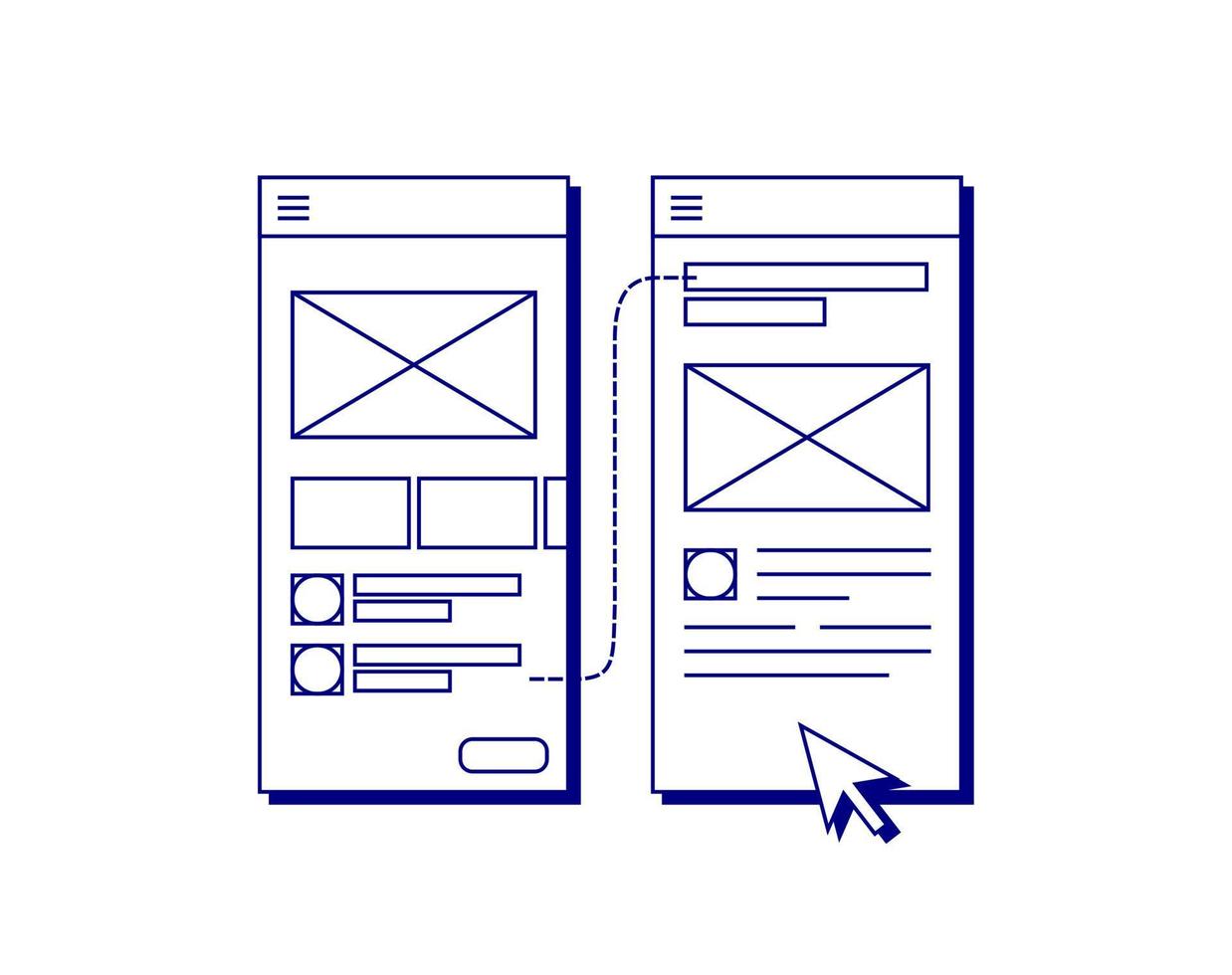 ilustração em vetor de conceito de experiência de usuário móvel de tela de wireframe para pôster de designer de interface de usuário ou elemento gráfico