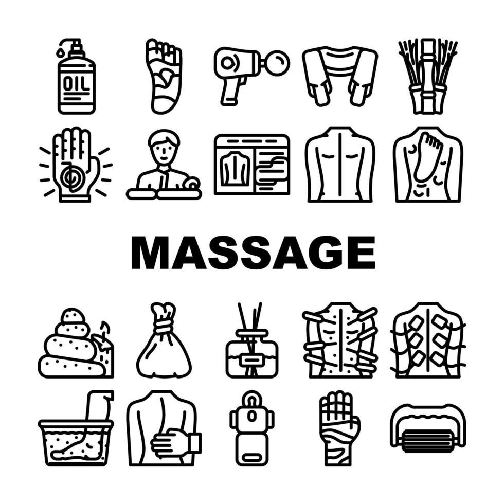 acessórios de massagem e conjunto de ícones de tratamento vetor