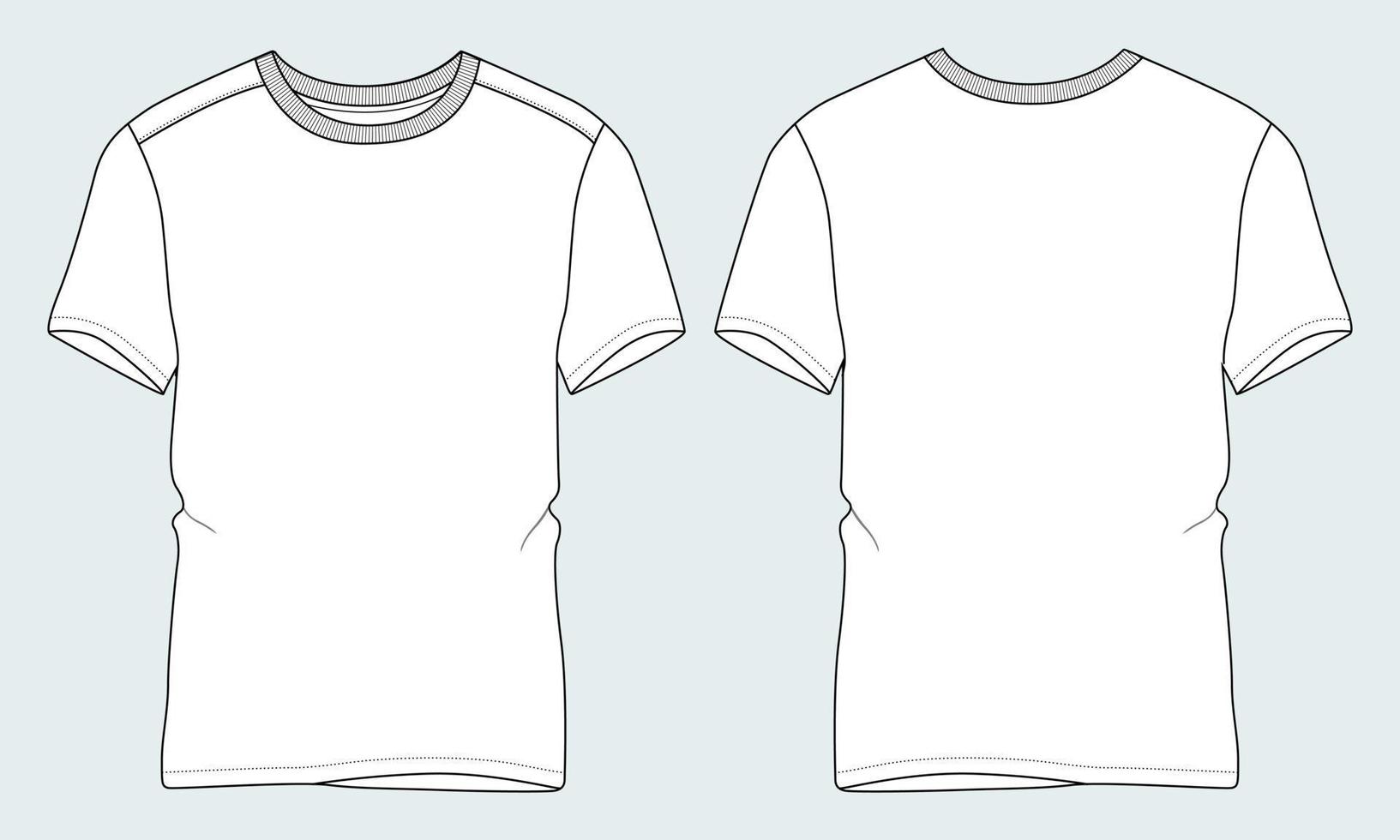 modelo de ilustração vetorial de esboço plano de moda técnica de camiseta de manga curta vetor