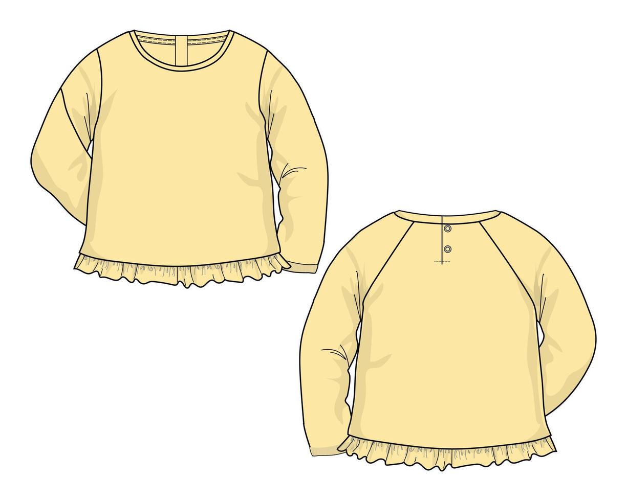 bebê meninas vestido design moda esboço plano ilustração vetorial modelo de cor amarela vetor