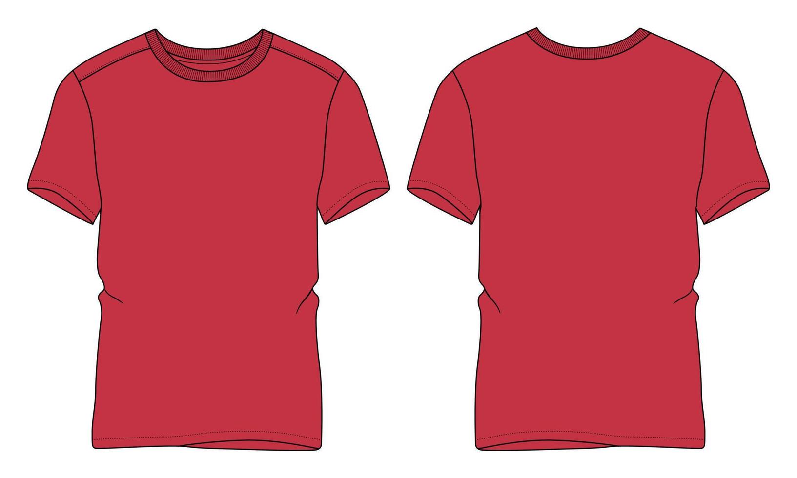 camiseta de manga curta técnica de moda desenho plano ilustração vetorial modelo de cor vermelha vetor