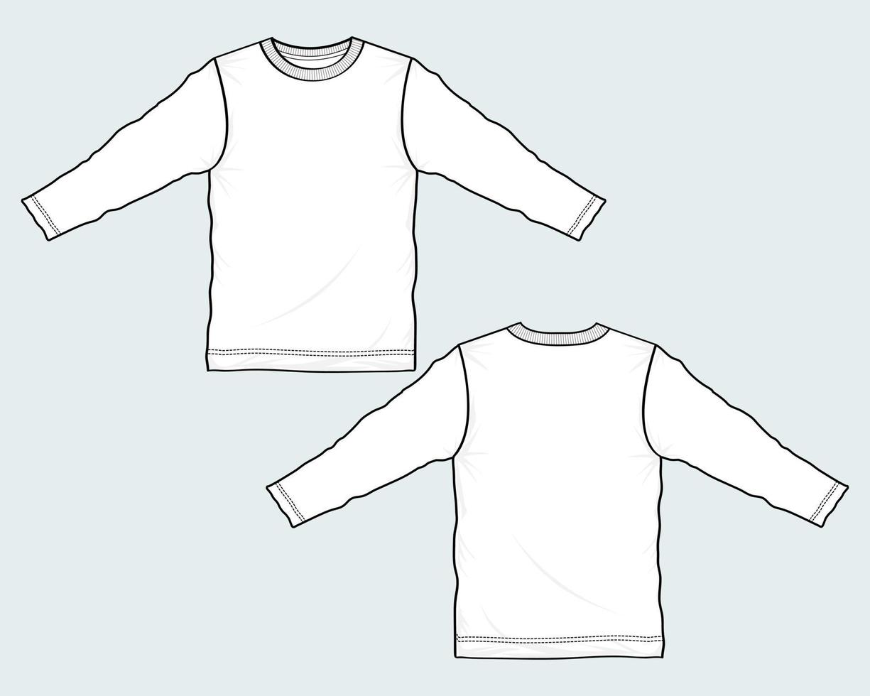 modelo de ilustração vetorial de esboço plano de moda técnica de camiseta de manga longa vetor