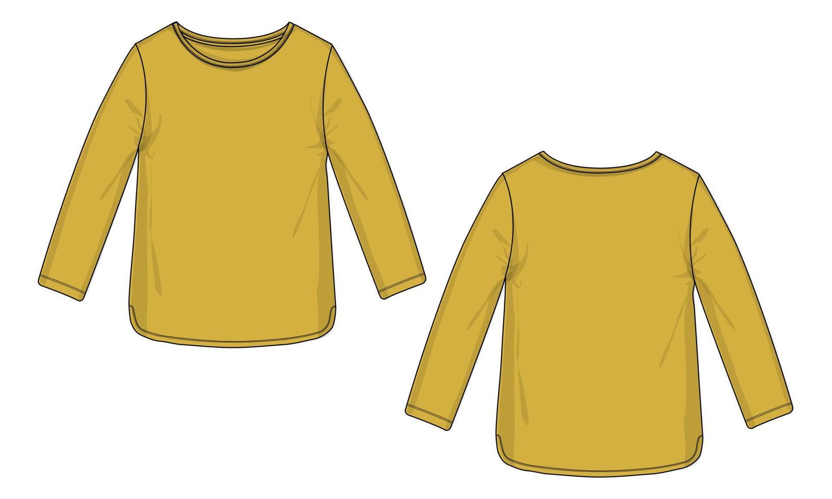 manga longa gola redonda t camisa vestido design ilustração vetorial modelo de cor amarela para senhoras vetor