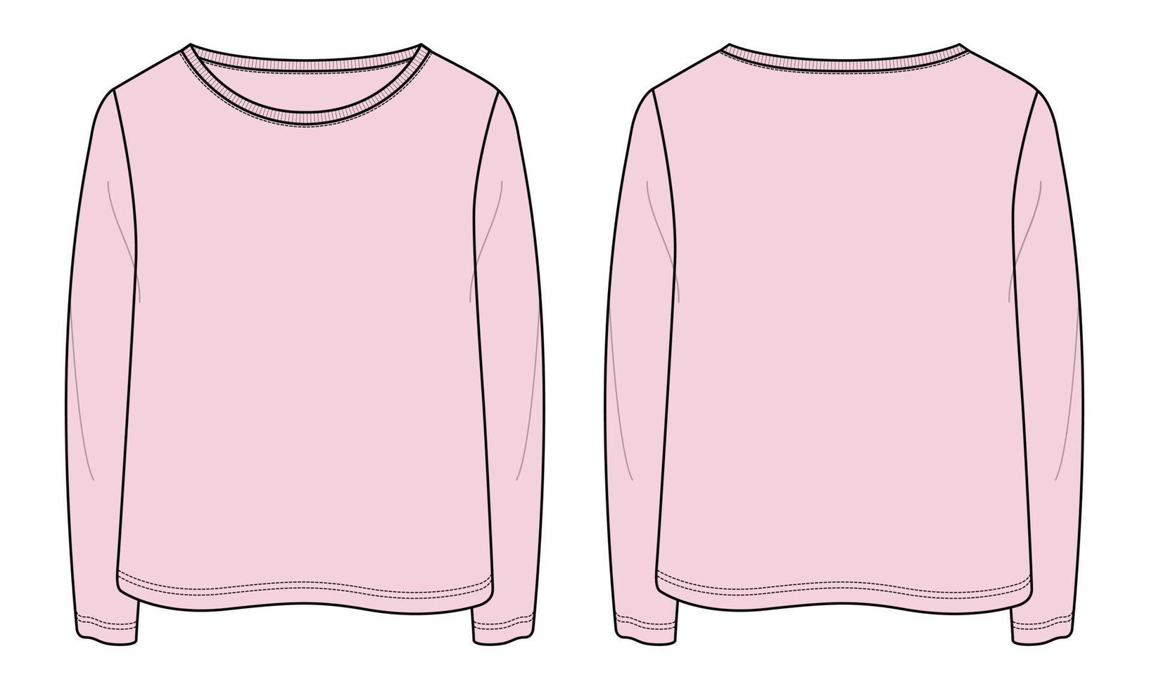 camiseta de manga longa tops de moda técnica ilustração vetorial de desenho plano modelo de cor roxa para senhoras e bebés vetor