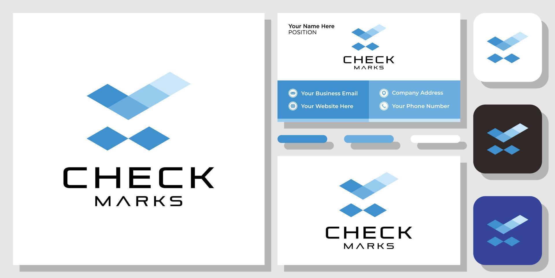 marcas de seleção mistura de iniciais azuis quadradas carrapato com modelo de cartão de visita vetor