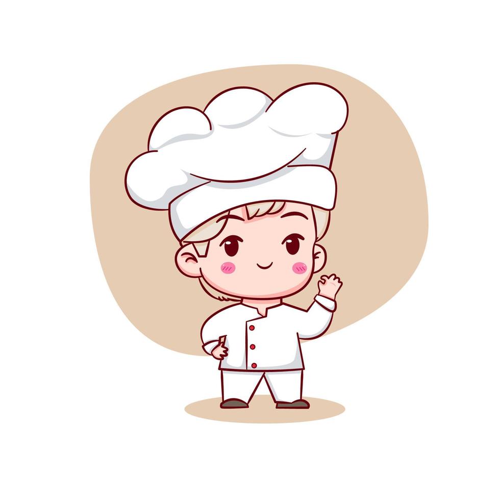 personagem de logotipo de desenho animado bonito do chef. mão desenhada fundo isolado de personagem chibi. vetor