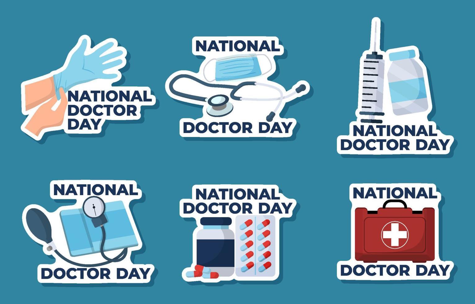 conjunto de adesivos do dia nacional do médico vetor