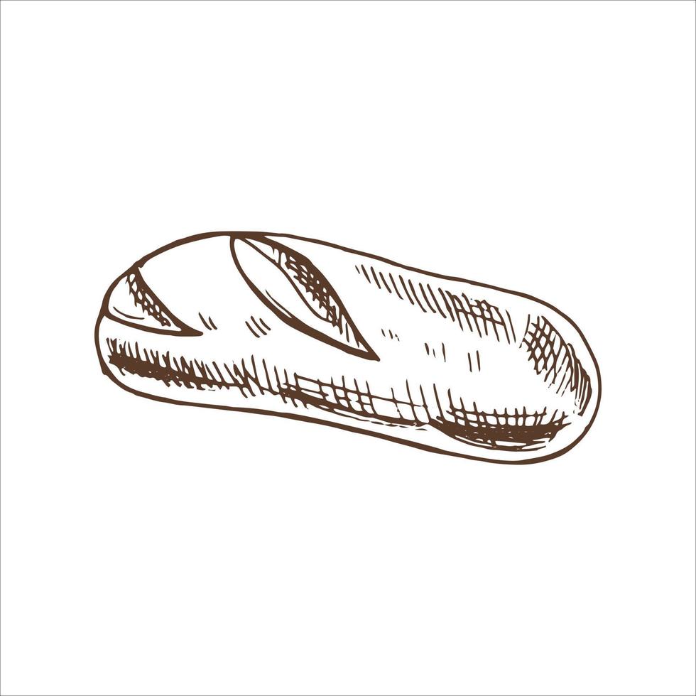 ilustração vetorial desenhada à mão de pão. desenho marrom e branco isolado no fundo branco. ícone de esboço e elemento de padaria para impressão, web, mobile e infográficos. vetor