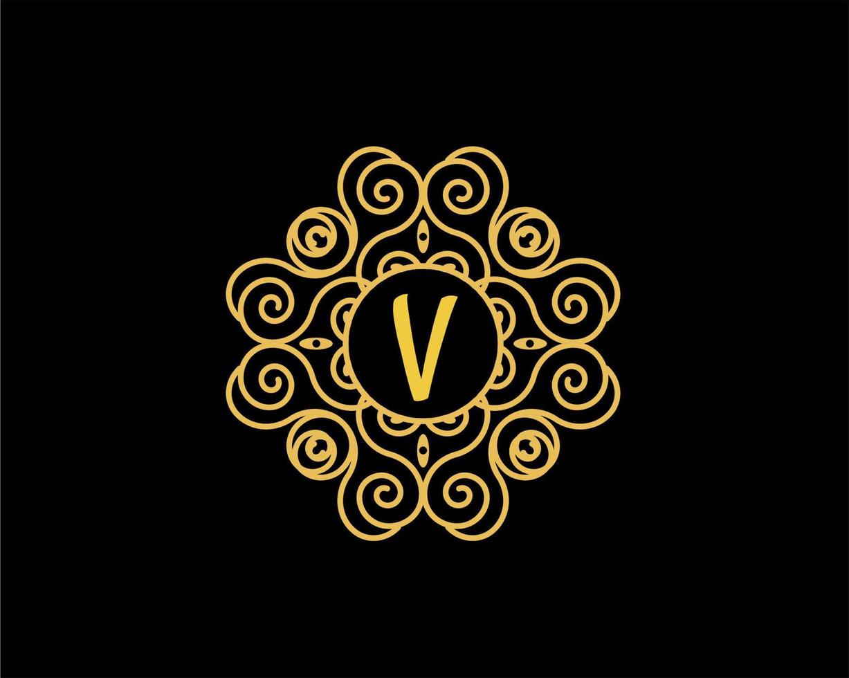 design de logotipo letra v com ornamento vetor