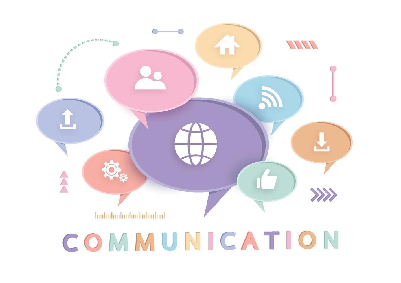 conceito 3d de comunicação. a palavra se comunicar com bolhas de fala de diálogo pastel. conceito de design mínimo. ilustração vetorial vetor