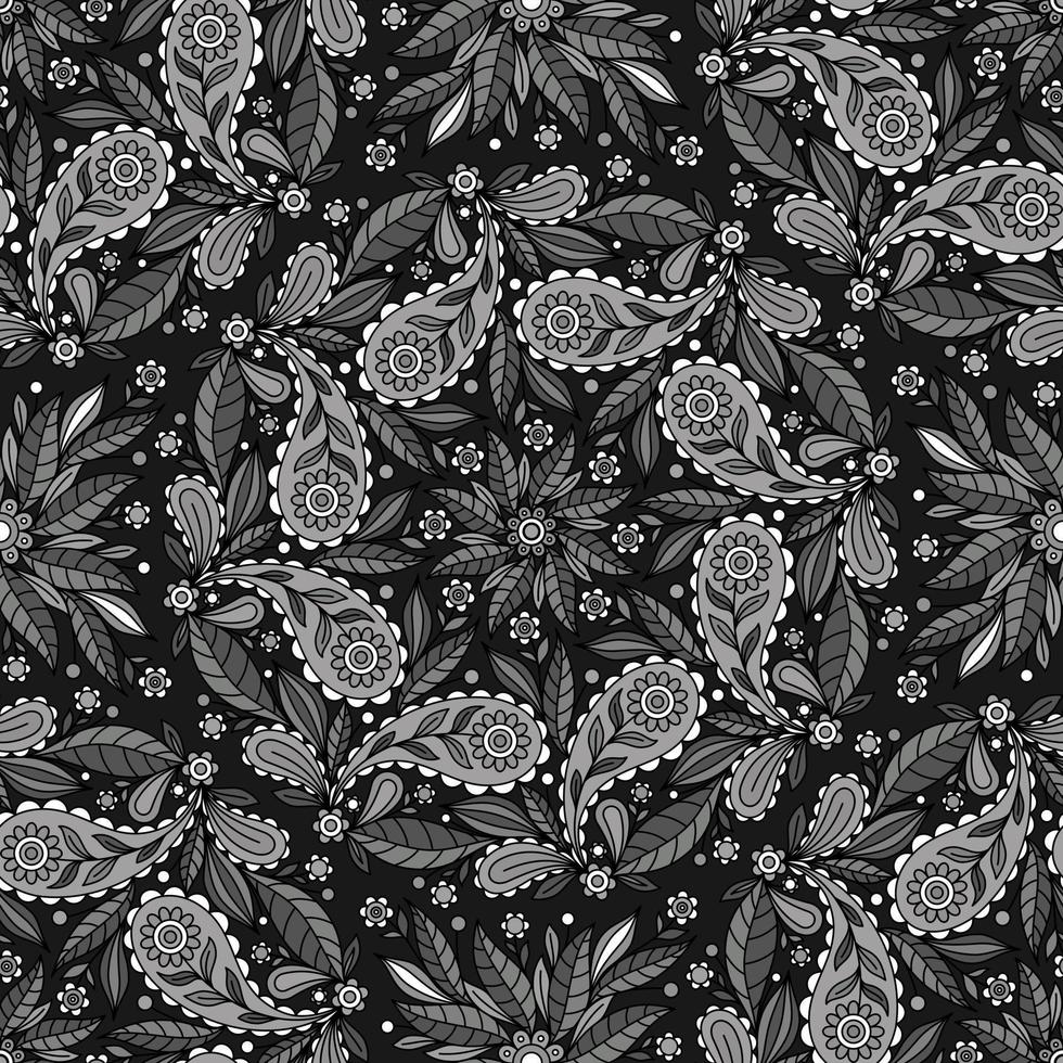 fundo sem costura vetorial preto e branco com um ornamento floral estilizado redondo complexo vetor