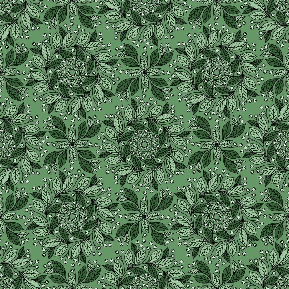 fundo de vetor sem costura verde claro com ornamento floral e bagas