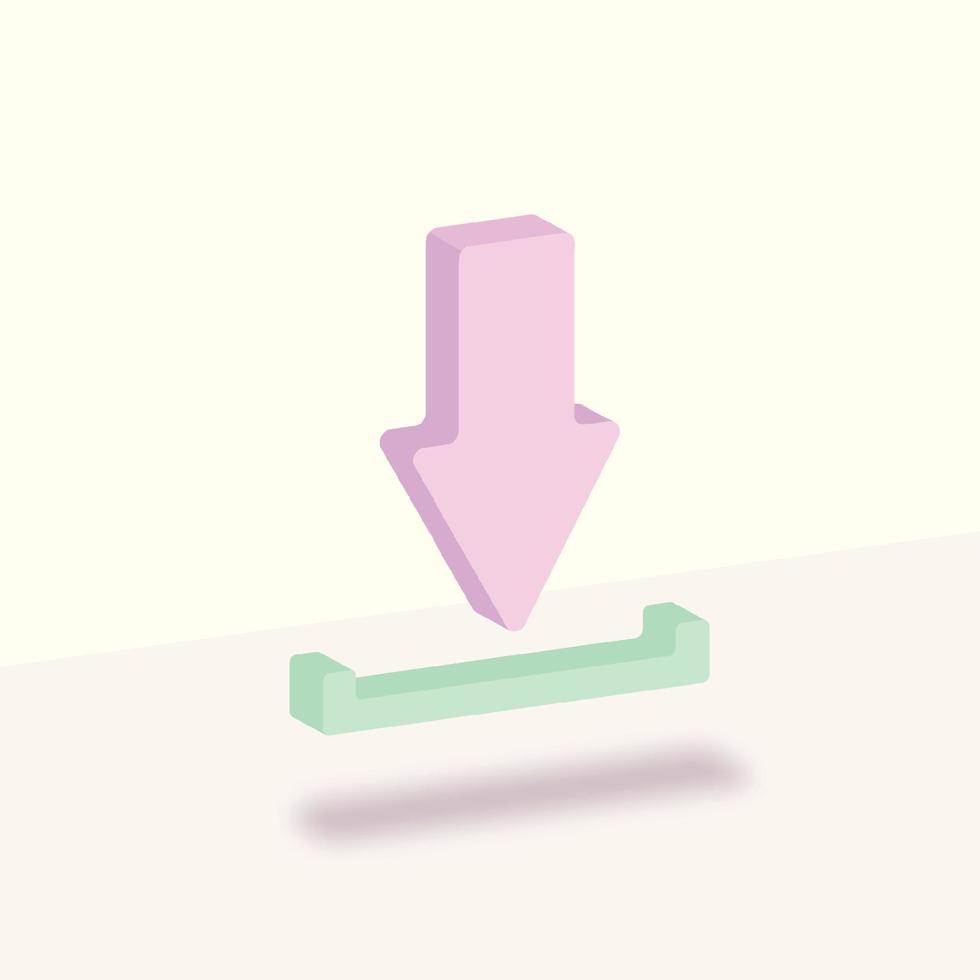 Símbolo de download realista 3D. conceito de cor pastel de design minimalista. ilustração vetorial vetor