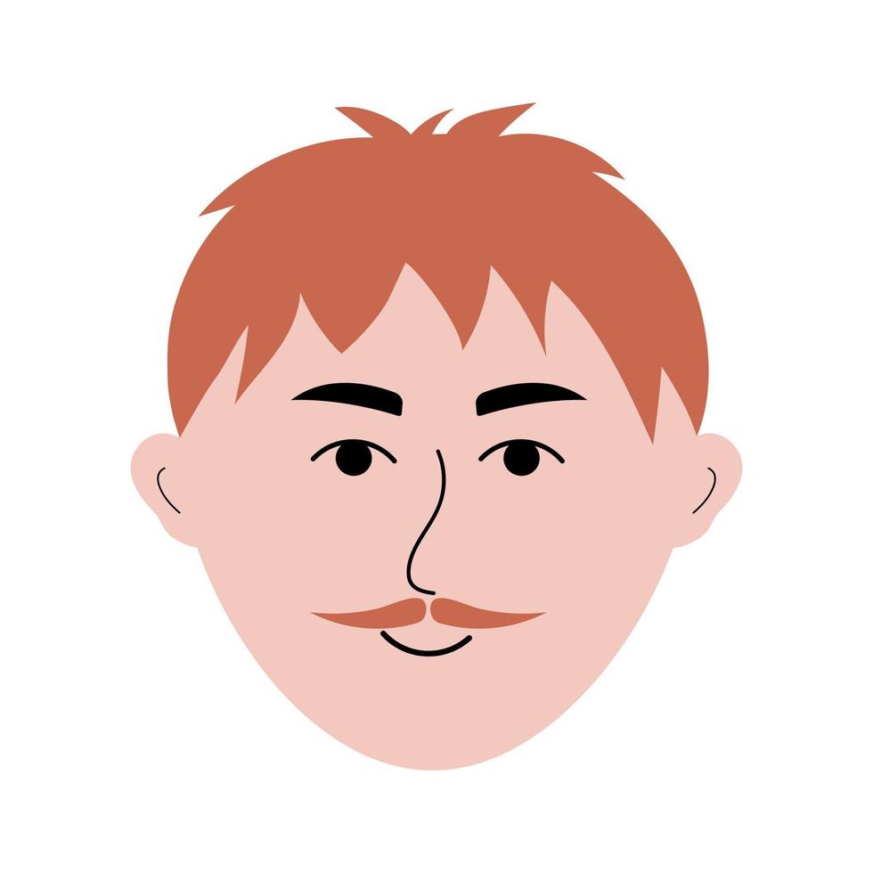 rosto de homem ruivo com bigode no estilo doodle. avatar colorido de cara sorridente. vetor