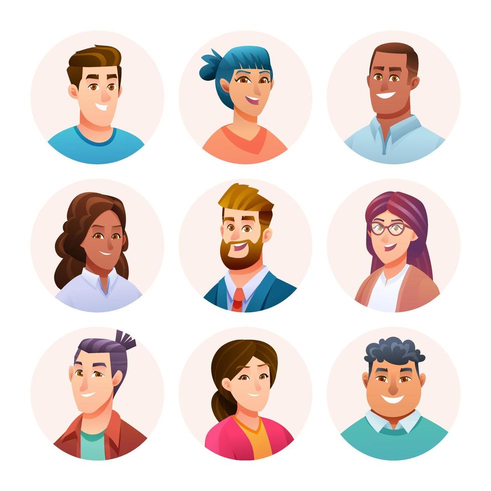 conjunto de personagens de avatar de pessoas. avatares masculinos e femininos em estilo cartoon vetor
