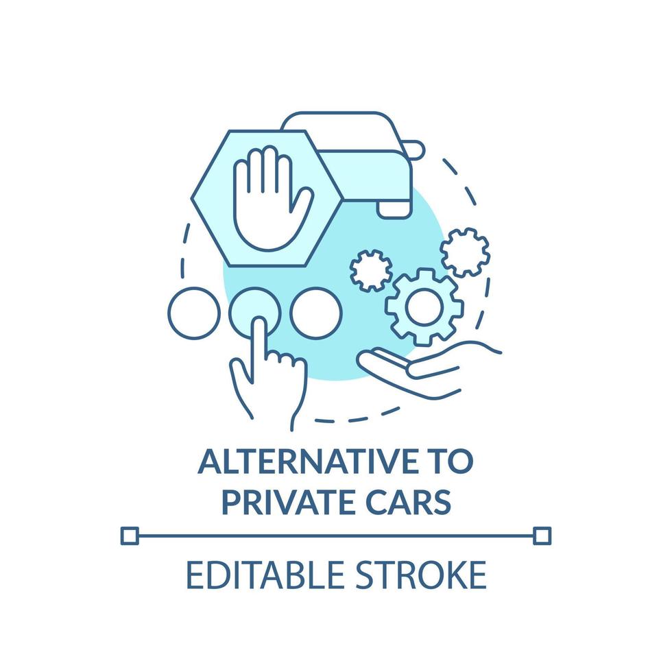 alternativa ao ícone do conceito turquesa de carros particulares. mobilidade como ilustração de linha fina de ideia abstrata de valor de serviço. desenho de contorno isolado. traço editável. vetor