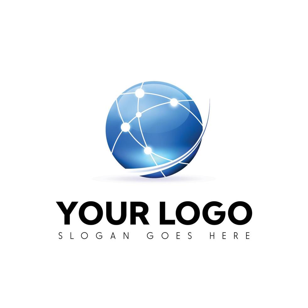 esta imagem é um logotipo 3d que retrata um globo azul com rede de link nele para o ícone da empresa de telecomunicações vetor