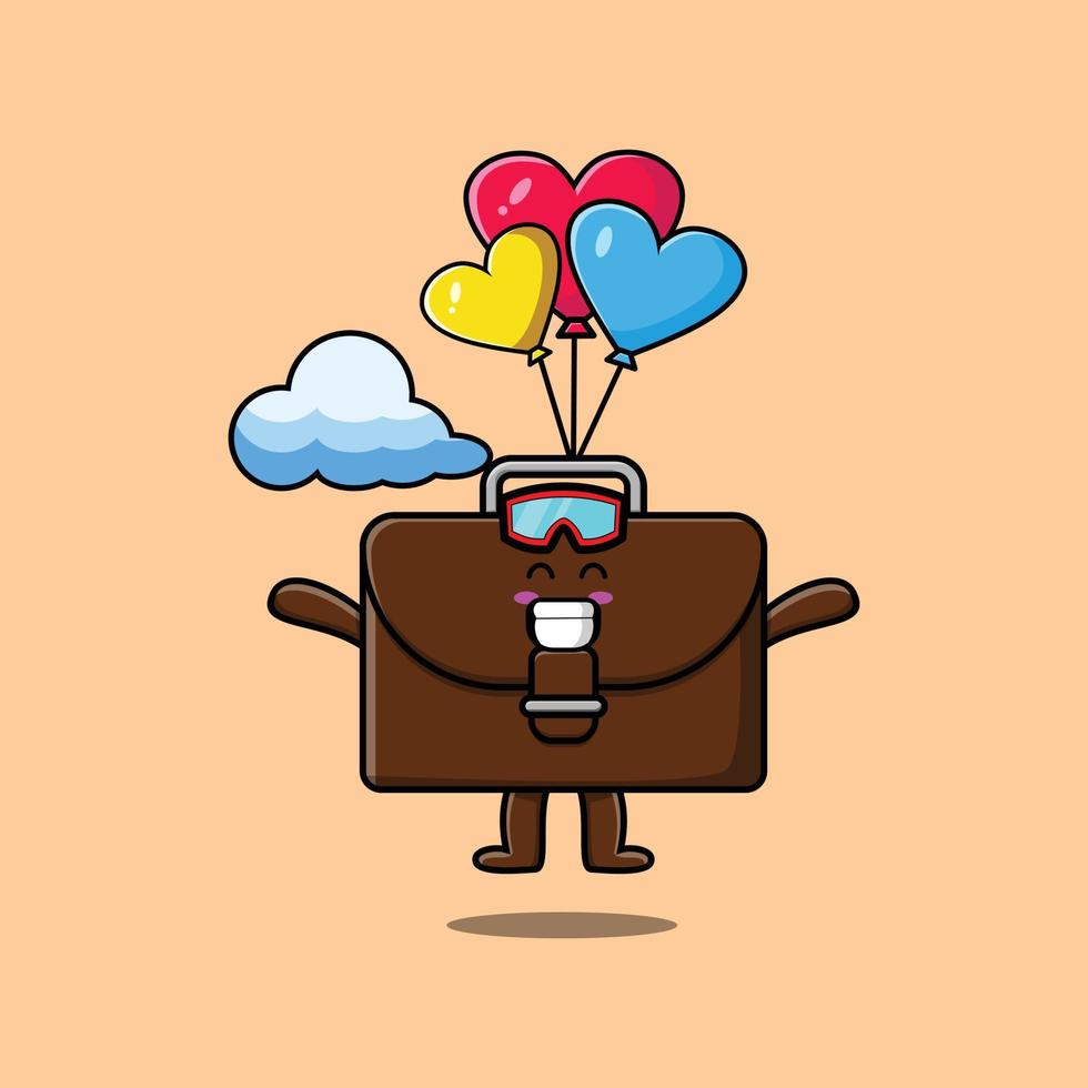 mala de desenho bonito está saltando de paraquedas com balão vetor