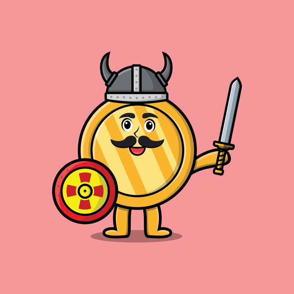 personagem de desenho animado bonito moeda de ouro viking pirata vetor