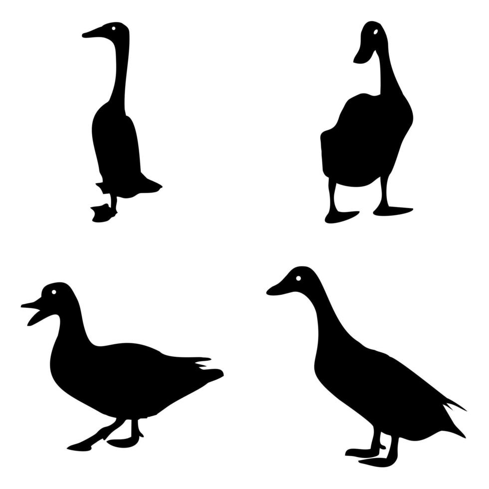 design de pato plano com quatro formas ou expressões diferentes em preto vetor