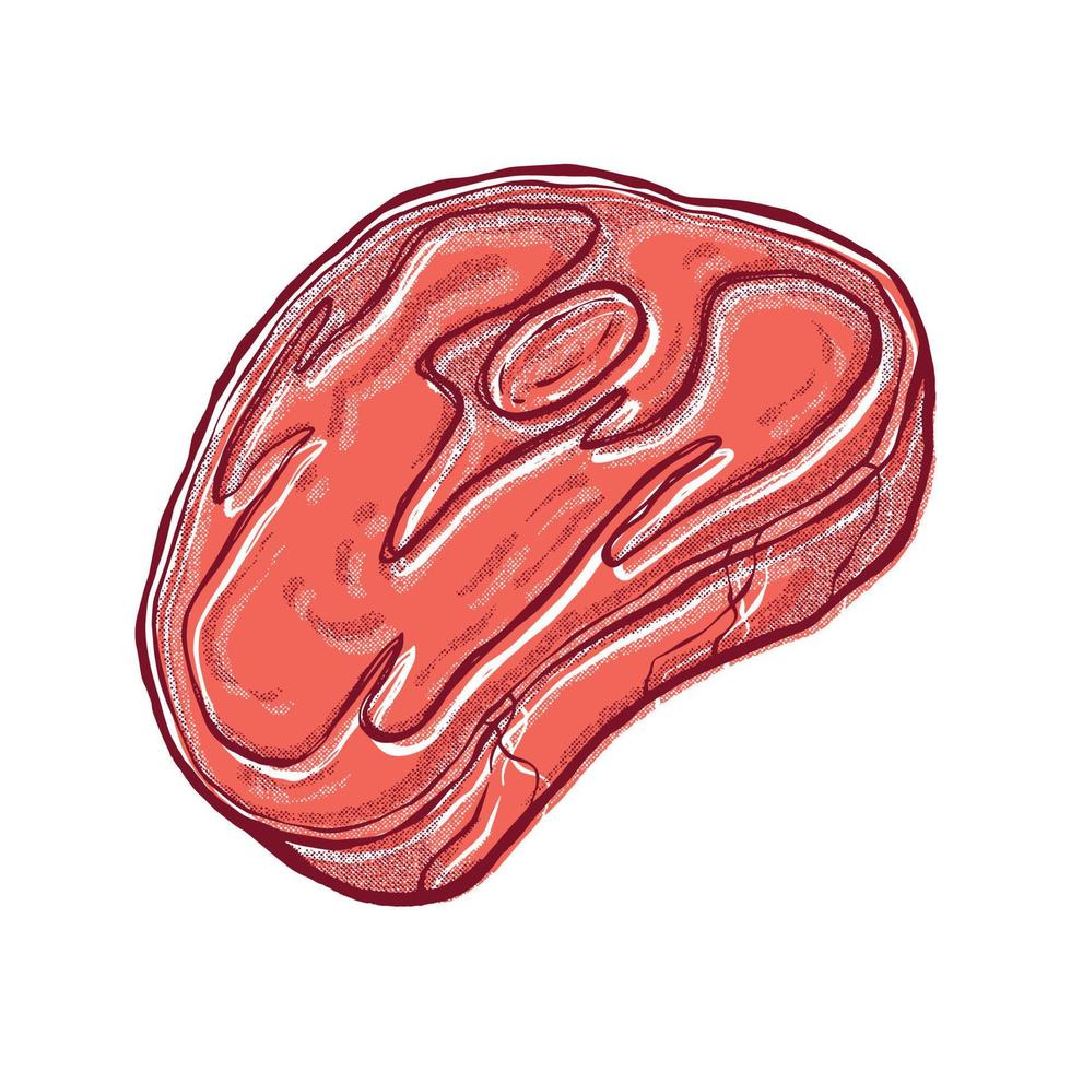 esboço de corte de carne vermelha. técnica desenhada à mão. logotipo da ilustração vetor